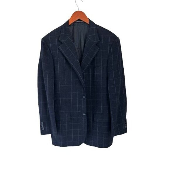 Corneliani Blazer Made in Italy Wool Cashmere in Navy Blue Tartan Lined- 52R - Picture 1 of 13